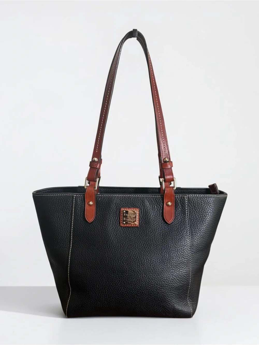 Dooney & Bourke Black Brown Pebbled Leather Lexington Tote! GORGEOUS!!